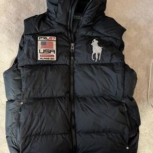 Polo Ralph Lauren Vintage Black Down Puffer Vest Medium USA downhill Alpine Ski